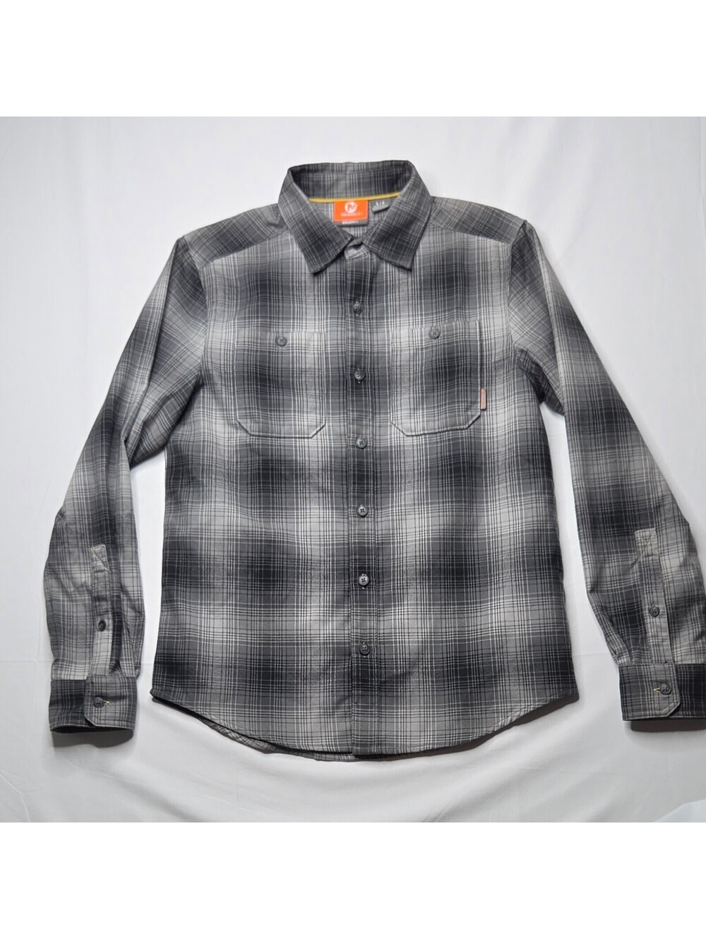 Merrell Plaid Button Up Shirt Mens Small Gray Black Flannel NWOT